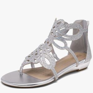 NWT Rhinestone design ankle high flat sandals in silver colour​​​​​​​